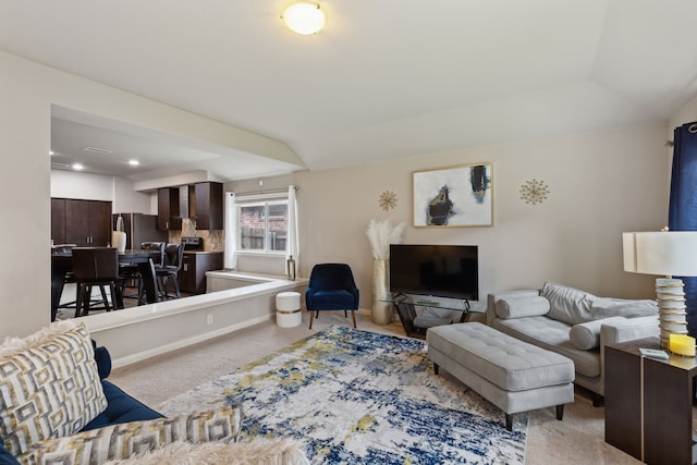 living room with light colored carpet