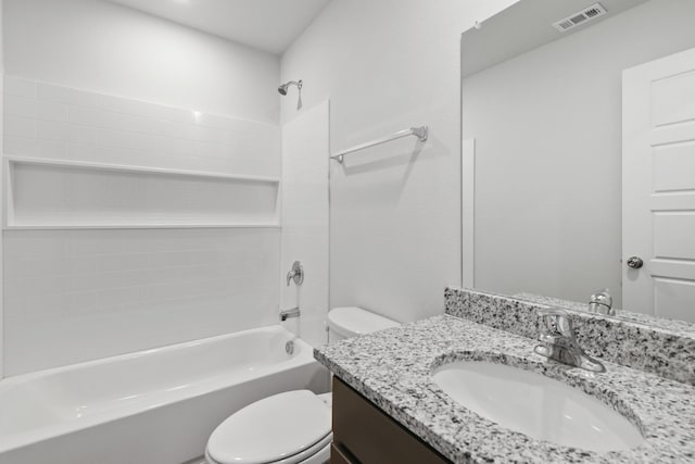 full bathroom with shower / bath combination, toilet, and vanity