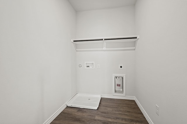 clothes washing area featuring washer hookup, dark wood-type flooring, hookup for a gas dryer, and hookup for an electric dryer