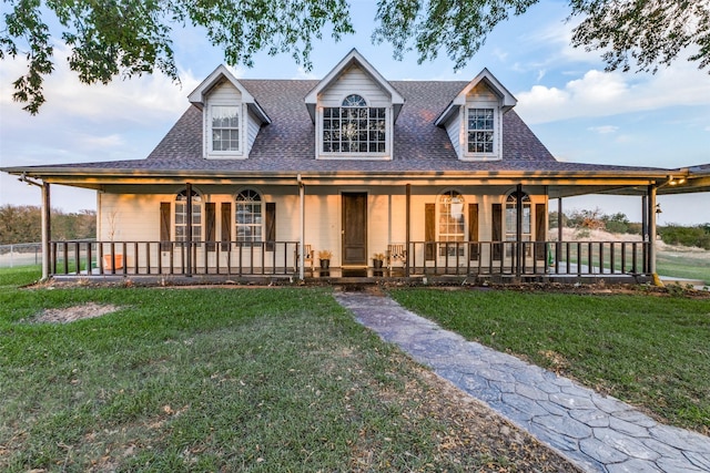 view of front facade featuring a porch and a front lawn