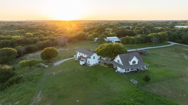 view of aerial view at dusk