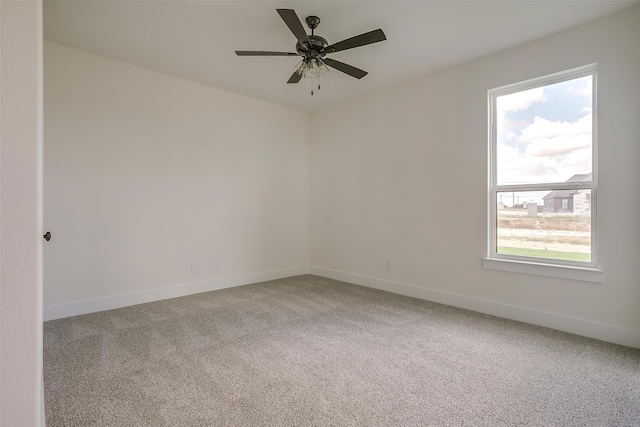 spare room with ceiling fan and carpet flooring