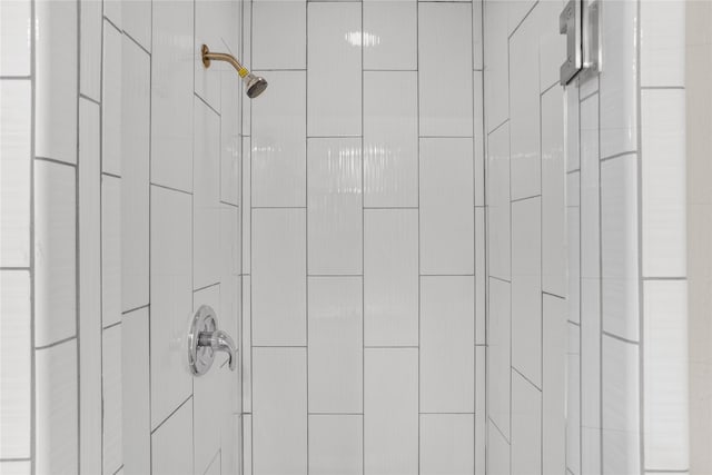 details featuring tiled shower and a package area