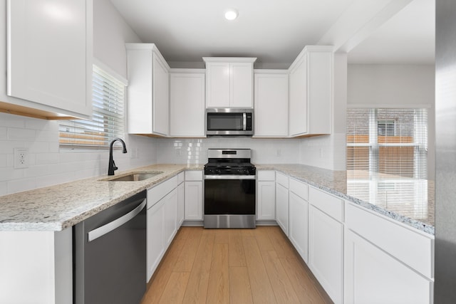 kitchen with white cabinets, sink, and appliances with stainless steel finishes