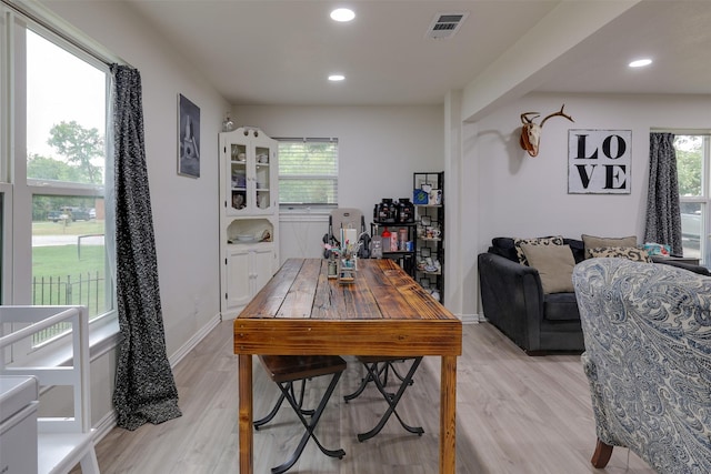 dining room featuring a wealth of natural light and light wood-type flooring