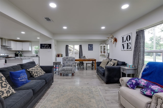 living room with light wood-type flooring