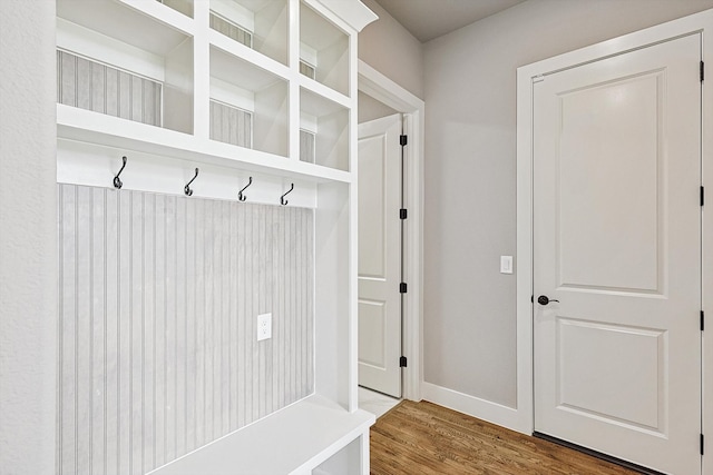 mudroom featuring wood-type flooring