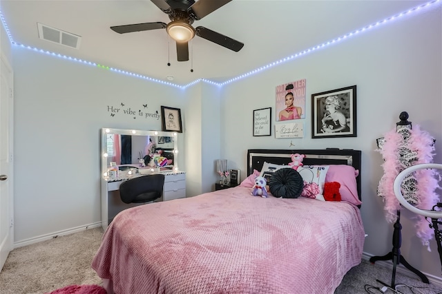 bedroom with carpet and ceiling fan