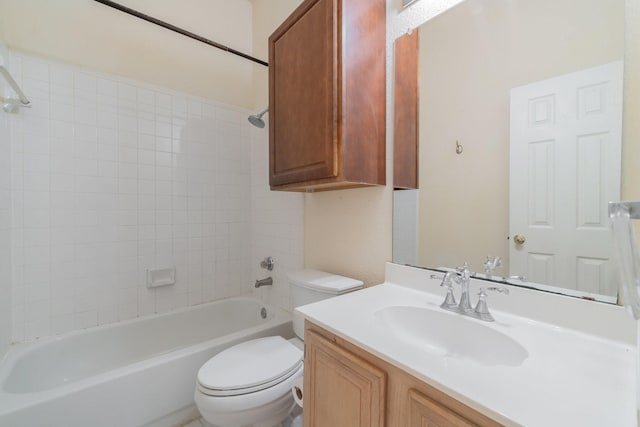 full bathroom with shower / bathing tub combination, vanity, and toilet