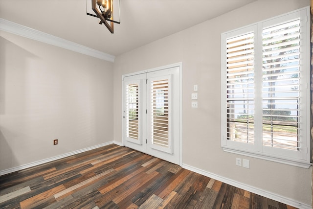 interior space featuring dark wood-type flooring and ornamental molding