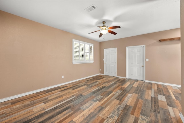 interior space with ceiling fan and hardwood / wood-style floors