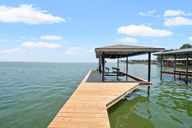 view of dock with a water view