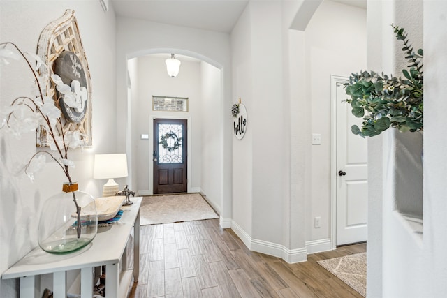 entryway with light hardwood / wood-style flooring