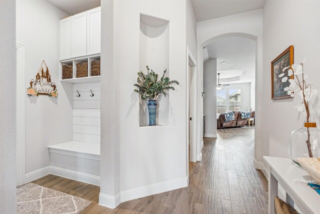 mudroom featuring light wood-type flooring