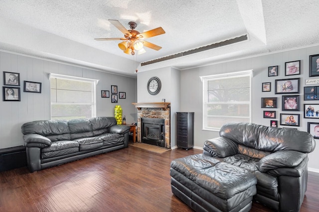 1302 E Franklin St, Hillsboro, TX 76645 - living room featuring dark hardwood / wood-style floors, a tray ceiling, and a wealth of natural light