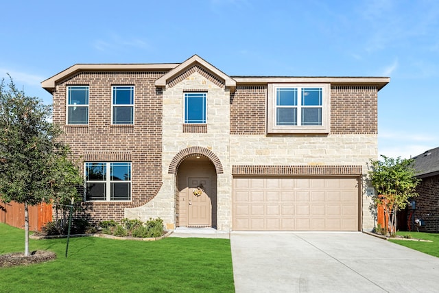 view of front facade with a front lawn and a garage