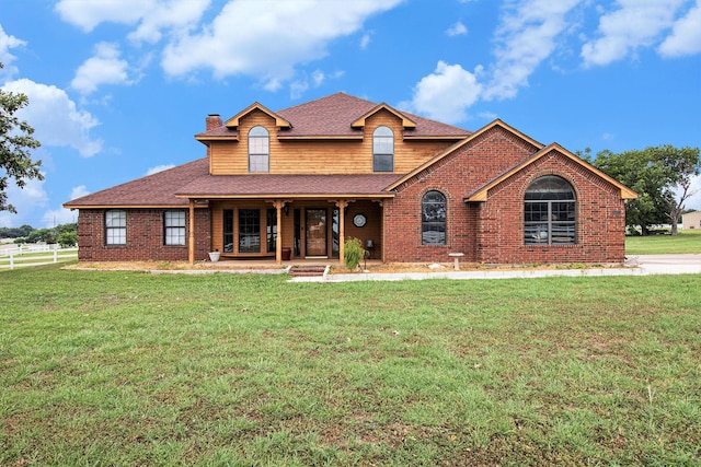 view of front facade with a front yard and a porch