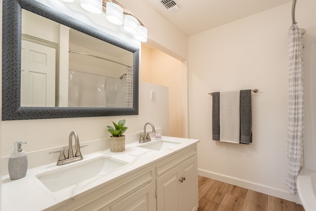 bathroom featuring hardwood / wood-style floors and vanity