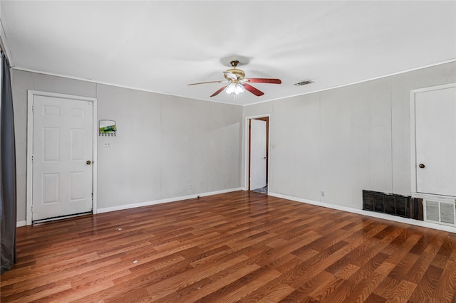 empty room with wood-type flooring and ceiling fan