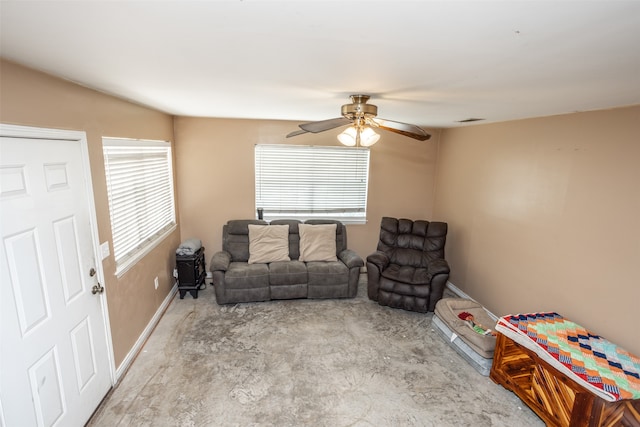 living room with ceiling fan