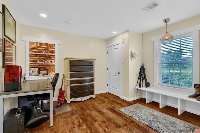 home office featuring dark hardwood / wood-style floors