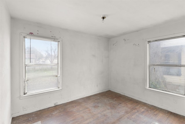 spare room with wood-type flooring and a wealth of natural light