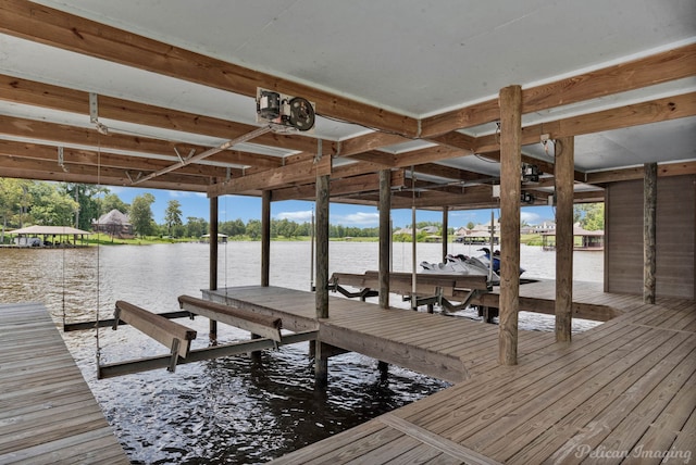 view of dock with a water view