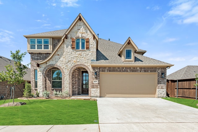 view of front facade featuring a garage and a front lawn