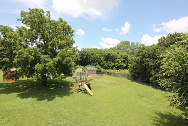 view of yard with a playground