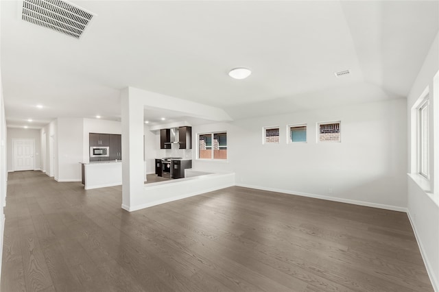 unfurnished living room with dark hardwood / wood-style floors and a healthy amount of sunlight