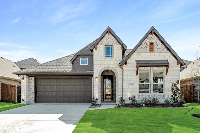 view of front facade featuring a front yard and a garage