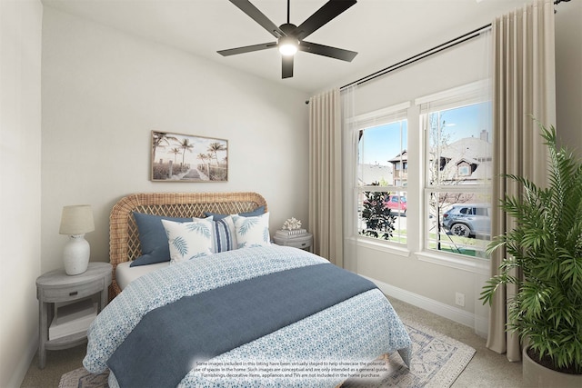 bedroom featuring carpet floors and ceiling fan