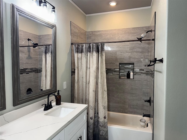 2813 Catfish Ct, Granbury, TX 76048 - full bath featuring vanity, shower / bath combo, and ornamental molding