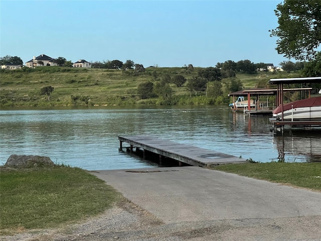 view of dock with a water view