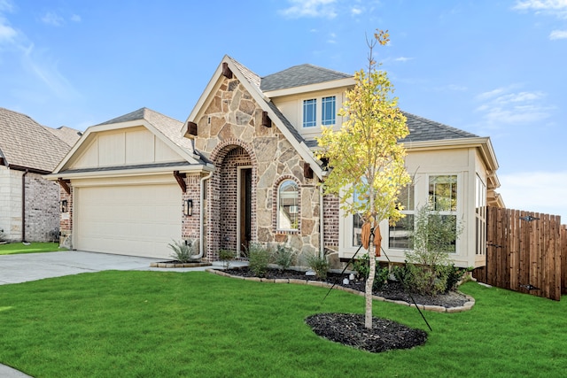 view of front facade featuring a front yard and a garage