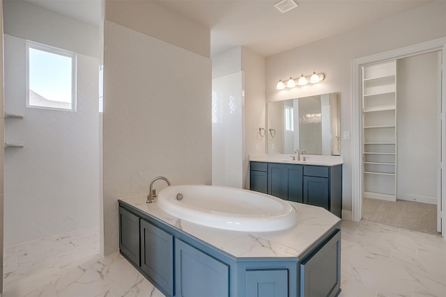 bathroom featuring vanity and separate shower and tub