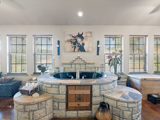 interior space featuring a wealth of natural light, wood-type flooring, and a bathtub