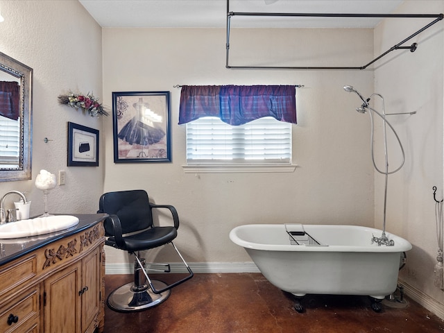 bathroom with vanity and separate shower and tub