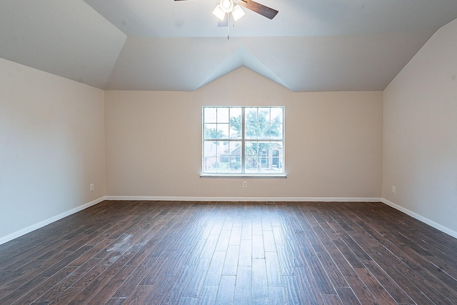 bonus room with dark hardwood / wood-style flooring, ceiling fan, and lofted ceiling