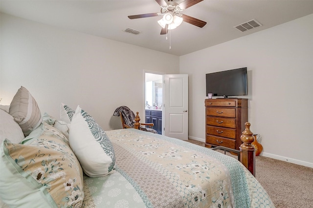 bedroom with carpet flooring and ceiling fan