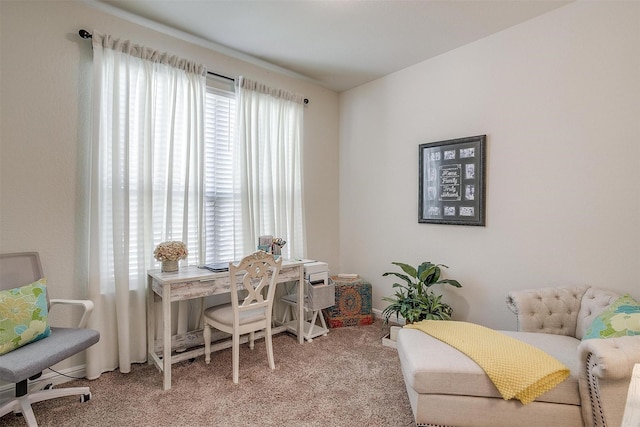 home office featuring light colored carpet