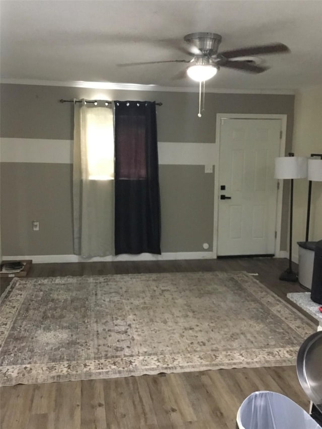 entrance foyer featuring ceiling fan and hardwood / wood-style flooring