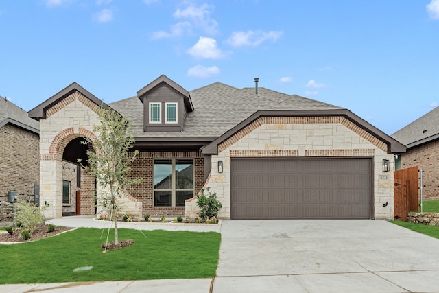 view of front facade with a front lawn and a garage