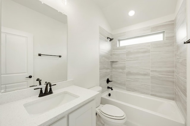 full bathroom featuring vanity, shower / bathtub combination, and toilet