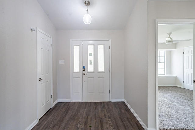 foyer featuring dark hardwood / wood-style floors and ceiling fan