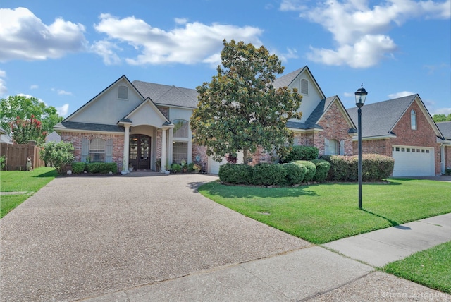 view of front facade featuring a garage and a front yard