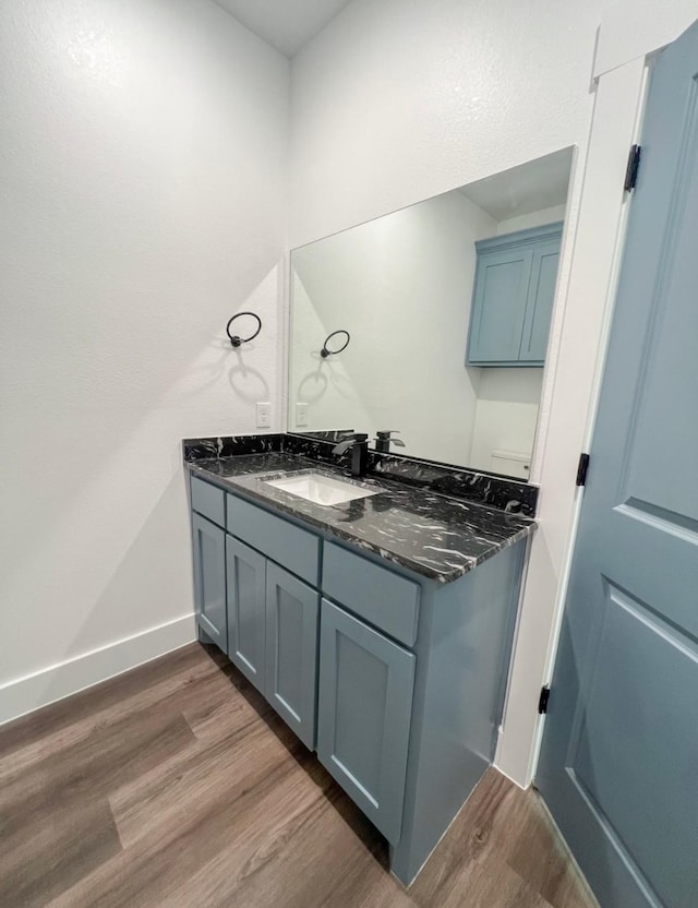 bathroom featuring vanity and wood-type flooring