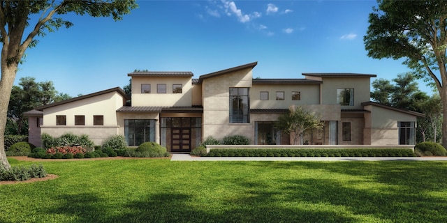 view of front of home featuring a front lawn and french doors