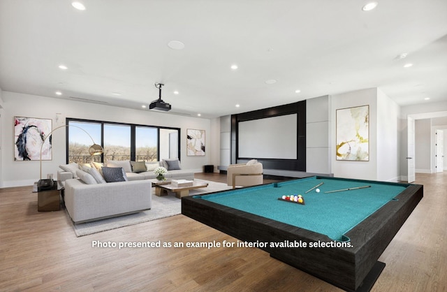 rec room featuring billiards and light hardwood / wood-style flooring