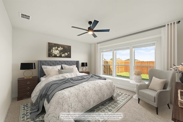 bedroom featuring carpet and ceiling fan